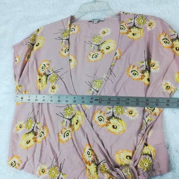 Madewell Womens Wrap Top Pink Floral Cap Sleeve Surplice Neck Side‎ Tie L - Picture 4 of 9